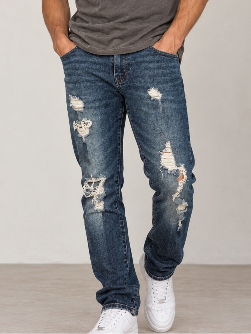 GUESS Men’s Slim Straight Distressed Ripped Jeans Dark Wash